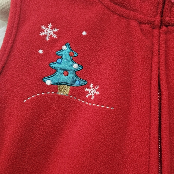 Holiday Editions Womens Red Zip Up Vest with Christmas Tree Embroidery Size M - Picture 3 of 11
